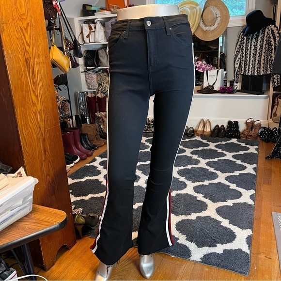 Topshop Jean Joni Flare Moto Black Denim High Waist Side Stripe Size:28 - Picture 8 of 9